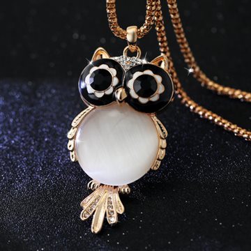 New Brand Fashion Charms Crystal Owl Necklace Gem Cubic Zircon Diamond 18K Gold Long Chain Necklaces&Pendants Women Jewelry A329