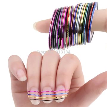 30Pcs Mixed Colorful Beauty Rolls Striping Decals Foil Tips Tape Line DIY Design Nail Art Stickers for nail Tools Decorations