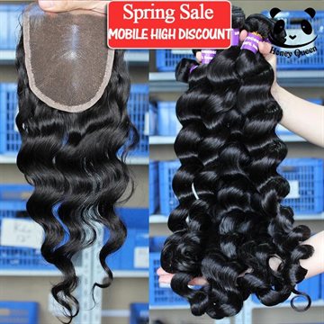 7A Brazilian Virgin Hair With Closure Loose Wave 3 Hair Weave Bundles With Closures Rosa Queen Hair Products With Closure Bundle