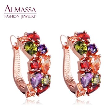 Fashion Jewelry 18K Rose Gold Plated Mona lisa Multicolor Crystal AAA+ Zirconia & CZ Diamond Women Stud Earrings