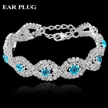 Luxury Wedding Austrian Crystal Bracelets With Stones For Women Sterling Silver Bracelets Bangles Turkish Blue Sapphire-Jewelry
