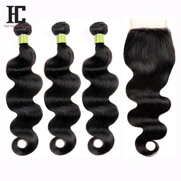Brazilian Virgin Hair With Closure 7A Grade 3 Bundles With Closure Human Hair Weave Brazilian Body Wave With Lace Closure HC