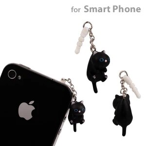Black cat --Hanging cat dustproof plug --lovely cute puppy 3.5mm universal dust Plug Earphone Jack Plug Free shipping