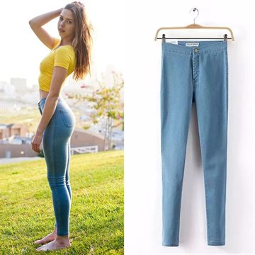 Hot Sale 2015 Fashion Pencil Jeans Woman Casual Denim Stretch Skinny Jeans Vintage High Waist Jeans Women Black Blue Plus Size