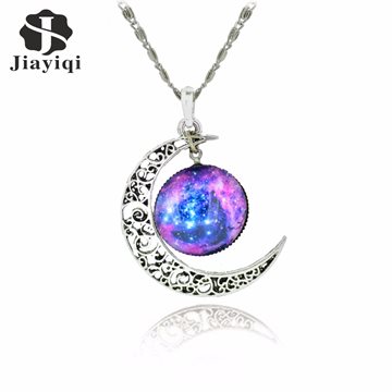 Brand Silver Color Jewelry Fashion Moon Statement Necklace Glass Galaxy Collares Necklace&Pendants Maxi Necklace for Women