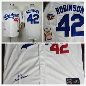 Cheap LA Dodgers #42 Jackie Robinson Throwback M&N Baseball Jersey 1955 W/ 50TH Patch , Free Shipping