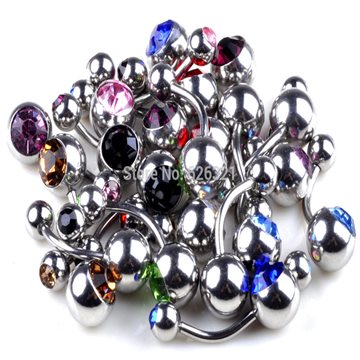 2016 New Wholesalee Lot 10pcs Stainless Steel Crystal Belly Button Navel Ring Body Piercing Jewelry