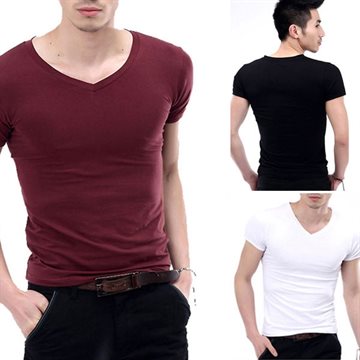 Electronica New hot Fashion Men's V-Neck Short Sleeve T-Shirt Slim Basic Tee Top XS-L Multicolor free shipping