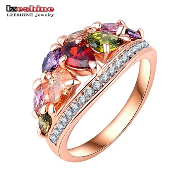 LZESHINE 2016 New Arrival Multicolor Fashionable Ring for Women 18K Rose Gold Plated with AAA Zircon Rings Anillos Ri-HQ0401-A