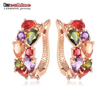 LZESHINE Top Sale New Flower Earrings 18K Rose Gold Plate Multicolor Cubic Zircon Stud Earrings for Women Bijoux Brinco CER0143