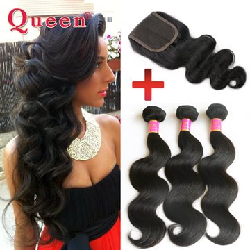Top Quality Queen Hair Products With Closure Bundle Peruvian Virgin Hair With Closure Hair Bundles With Lace Closures 4pcs lot