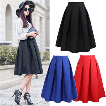 Plus Size Vintage Skirt New Fashion 2015 Spring Casual Pleated Knee-length Midi Skirt Ball Gown Skater Women's Skirt JM14105