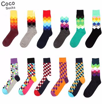 Male Tide Brand Happy Socks Gradient Color Paragraph summer Style Pure Cotton Stockings Men's Knee High Business Socks 088w