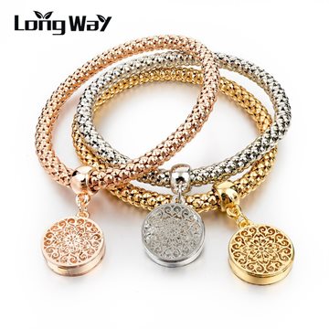 2016 New Fashion Bracelets Bangles Jewelry Gold Silver Chain Bracelet Round Hollow Charm Bracelets For Women SBR140339
