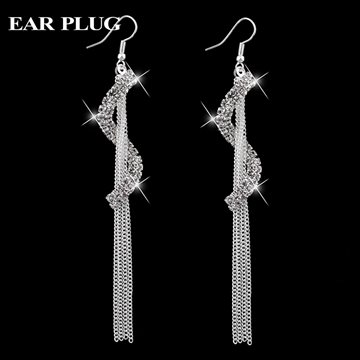 Long Tassel Earrings Fashion sterling Silver Jewelry Vintage Crystal Earring With Stones For Women 2016 Pendientes Mujer Brincos
