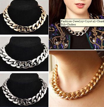 Fashion Punk Style Jewelry Crystal Chunky Statement Chain Pendant Necklace Bib Choker