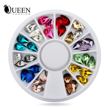 2015 New Nail Art Decoration Rhinestones,5X8mm Mix 12colors 3d Glitter Charm Nail Gem Stones Wheel,DIY Nail Jewelry Accessories