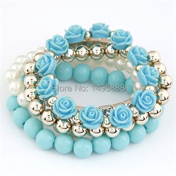 2015 New Pulseiras Fashion Jewelry Trendy Candy Color Rose Flower Multilayer Charm Bracelet & Bangle For Women,free Shipping