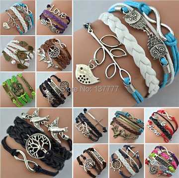 2015 Jewelry Vintage Braided Anchors Rudder Metal Leather Bracelet Multilayer Rope Bracelets Wrap Bracelets Wholesale Bangle