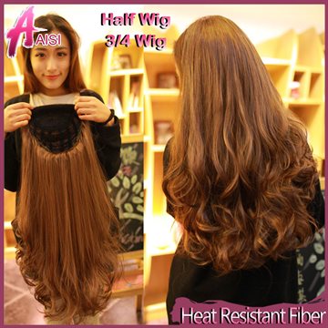 new fashion womens half wig long synthetic hair wigs cheap balck curly ombre wave 3/4 wig blonde ms female 13 colors available