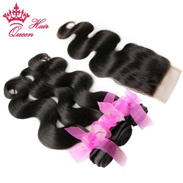 Queen Hair Products Brazilian Virgin Hair With Closure 100% Virgin Human Hair Body Wave Hair Bundles With 1pc Top Lace Closure