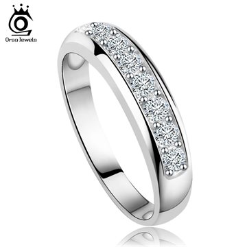 Luxury Austrian Zircon Wedding Band For Women Eternity Ring 3 Layer Platinum Plated Wholesale Silver Ring Supplier OR24