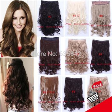Synthetic Clip in Hair Extensions Heat Resistant Fiber 5 Clips Hairpiece Curly Wavy 24inches 60cm 120grams 20Colors