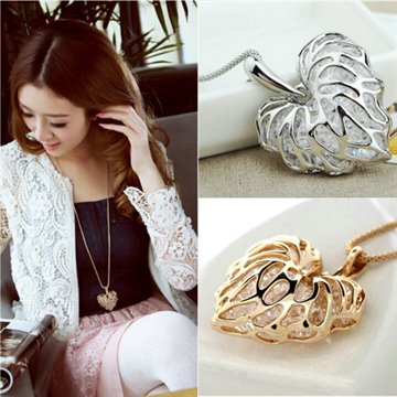 New Lady Luxury Heart Pendant Chain Rhinestone Bib Chic Hollow Silver Plated Necklace Charm Crystal Gift
