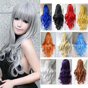 Full Head Long Wavy Synthetic Wigs, Lnuyasha Sesshoumaru Wig Peruca Quality Cosplay Wigs, Blue Black White Red Purple Orange Wig