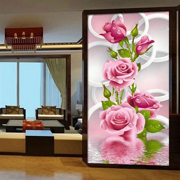 Needlework 5D Diy Diamond Painting Cross Stitch Pink Rose Diamond Embroidery Flower Vertical Print Rubiks Cube Drill Picture