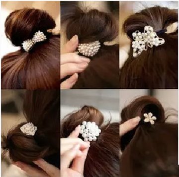 1001 4pc women imitiation pearl diamond elastic hair bands rope headdress tiara de cabelo fast bun hair for girl gum Scrunchy