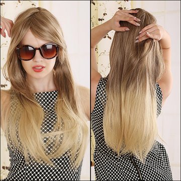 70cm Blonde Ombre Wig Long Straight Cheap Women Synthetic Wig Fashion Natural Hair Womens Brown Wigs For White Women