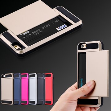 i6/6+ Armor Slide Spacious Credit Card Case For iPhone6 6s/6 Plus 6s Plus Slot Wallet ID Layer Shock Proof Skin Hard Cover Shell