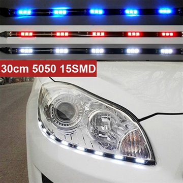 Newest 2pcs x 30cm 5050 15 smd DRL parking light led Car Styling Flexible LED Daytime Running Lights waterproof white blue red
