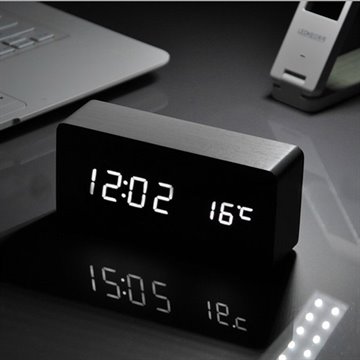 White LED wooden Board alarm clock+Temperature thermometer digital watch voice activated,Battery/USB power / reloj despertador