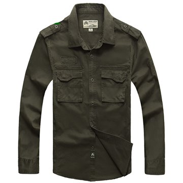 2016 New 100% Cotton Denim Men Shirts Long Sleeve Military Army Green Casual Shirt Outdoor Brand Clothing Camisa Masculina A0702