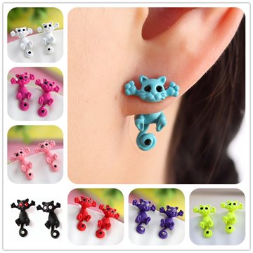 12 style Fashion Colourful bijoux 3D Black eye Cute Small Cat Stud Earrings For Girl Fine Jewelry brincos