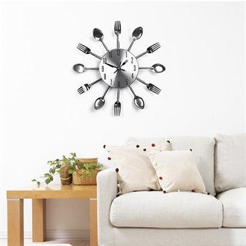 Modern Sliver Cutlery Kitchen Utensil Clock Spoon Fork Creative Mirror Wall Stickers Home Decor Mechanism New Pegatinas De Pared