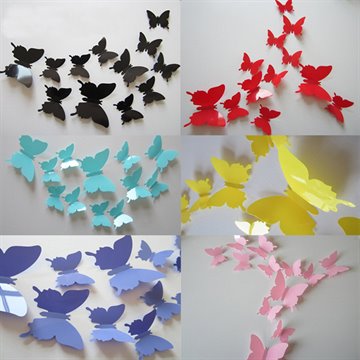 12Pcs/lot New 3D Butterfly / Flower / Bat Wedding Decoration / PVC Wall Sticker Decals Kid Room Home Decor Adesivo De Parede