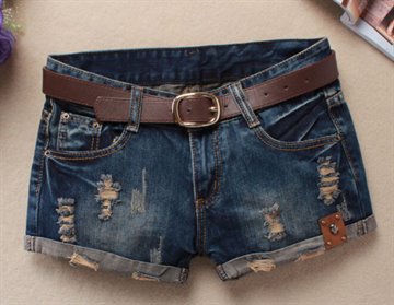 Hot 2015 Summer Shorts Women Vintage Club Denim Shorts Sexy Hip Hop Skull Patch Plus Size Ripped Shorts Without Belt AS044