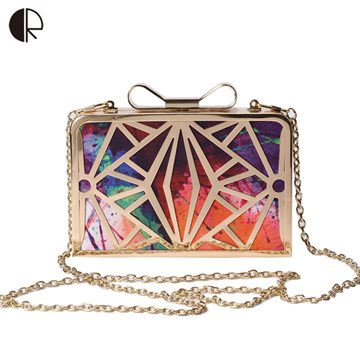 2016 New Fashion Women Handbags Metal Patchwork Shinning Shoulder Bags Ladies Print Day Clutch Wedding Party Evening Bags bh507