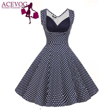 ACEVOG Sexy 1950s Lady Elegant Women V-Neck High Waist Sleeveless Casual Party Solid Midi Pleated Dress Feminino Vestidos