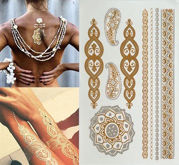 Wholesale Body Paint tattoo taty Glitter gold tattoo stickers Metal temporary flash tattoos Arabic Henna Tattoo
