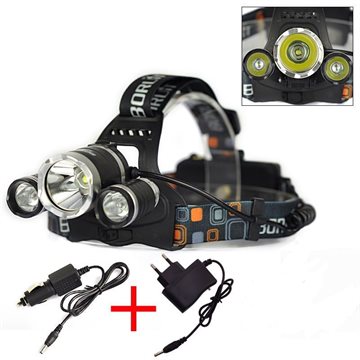 5000 Lumens 3*CREE T6 LED Headlamp Headlight Frontal LED Headlamp LanternsTorch Flashlight Use18650 + Car/AC Charger