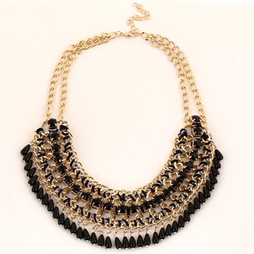 Bohemian Big Maxi Necklace 2016 Fashion Droplets Tassel Choker Collier Bijoux Women Black Statement Necklace Ethnic Jewelry