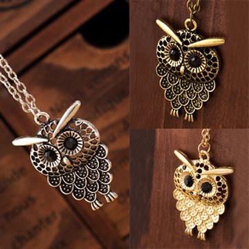 Vintage Women Owl Pendant Neclace Long Sweater Chain Jewelry Golden Antique Silver Bronze Charm fashion free shipping