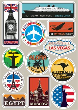 Waterproof Removable Car Sticker World Traveller Vintage Travel Stickers for Suitcases Trolley Luggage Laptop Guitar PVC Sticker