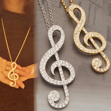 Hot Sale 1pc Male Jewelry Diamante Rhinestone Music Note Pendant Necklace Sweater Chain Mens Necklaces NL-0428