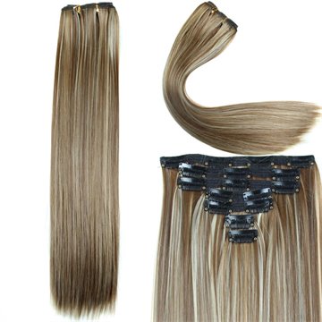 Long Straight Hair Extension 23inch 160g 16 Clips 7pcs/set Synthetic Clip in Hair Extensions Heat Resistant Multicolor Hairpiece
