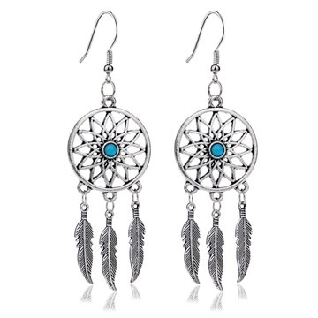 1 Pair Hot Selling Dream Catcher Ear Drop Turquoise Feathers Dangle Earrings Women Charming Jewelry Gifts EAR-0780